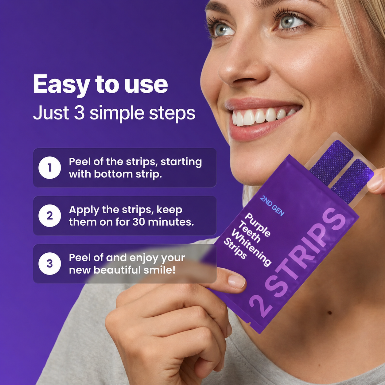 Purple Teeth Whitening Strips - 7/21 Whitening Sessions - Non Sensitive Teeth Whitening - Peroxide-Free