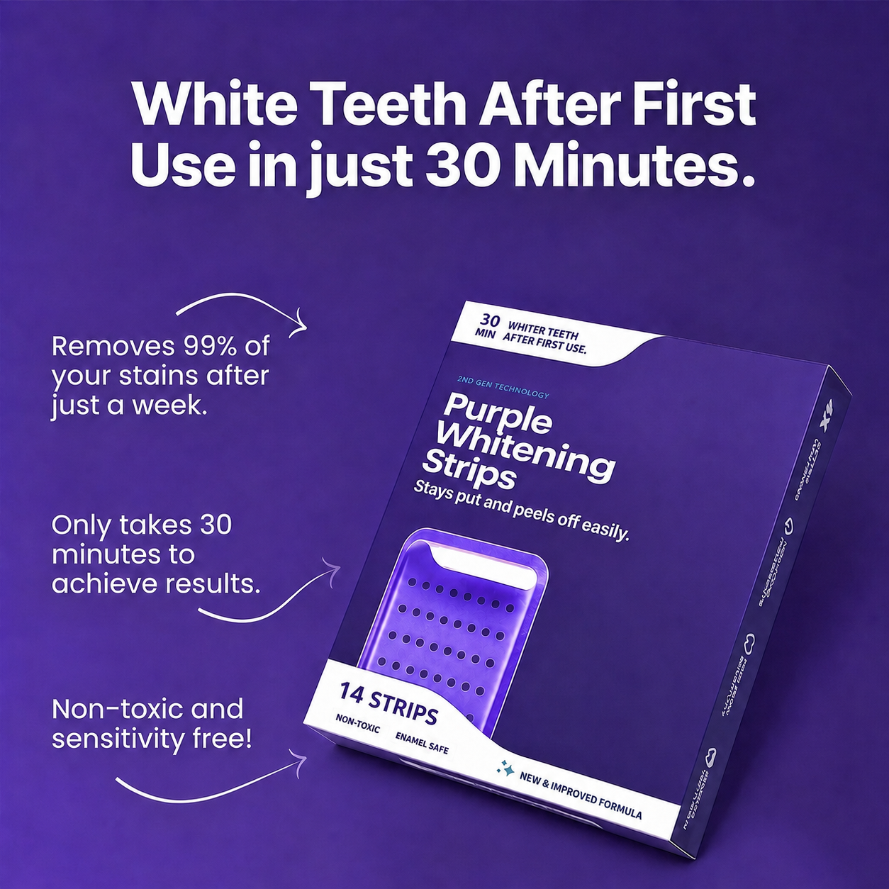 Purple Teeth Whitening Strips - 7/21 Whitening Sessions - Non Sensitive Teeth Whitening - Peroxide-Free